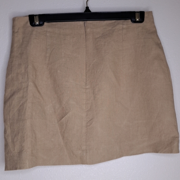 Zara 100% Linen Mini Skirt Nude Chain  Decor Side Zipper Back L - Picture 2 of 11